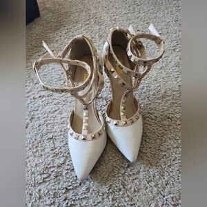 Studded White and Tan Women's Heels